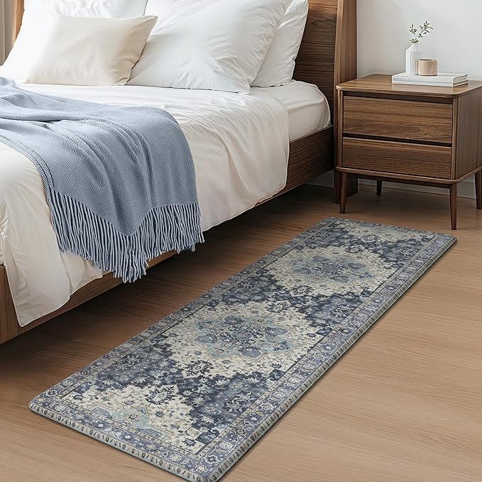 GENIMO Kitchen Mats for Floor 2PCs, Washable Anti Fatigue Mat for Cushioned, 17.3"x59"+17.3"x30", Waterproof Kitchen Rugs, Non Slip Comfort Standing Mat Rug for Home, Sink, Laundry, Center Blue