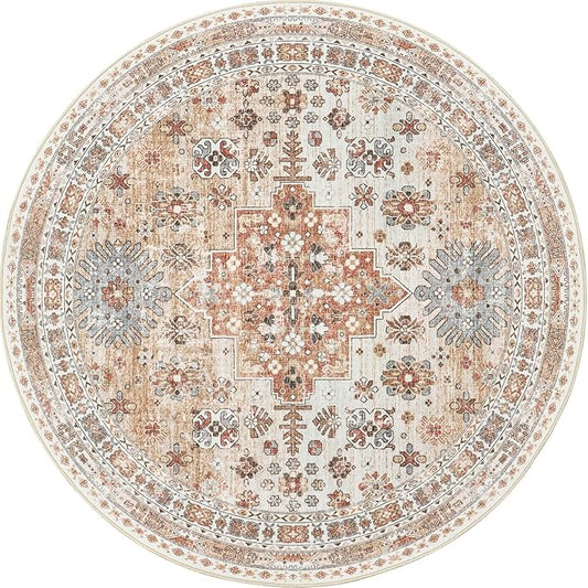 zesthome Washable Round Area Rugs - Non-Slip 6ft Round Rugs, Ultra-Thin Large Circle Rugs for Living Room, Soft Low Pile Rug for Bedroom, Kitchen, Nursery - Vintage Stain Resistant Round Rug