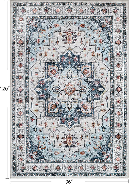 zesthome 8x10 Area Rugs,Stain Resistant Washable Rug,Ultra-Thin Rugs for Living Room,Bedroom,Non-Slip Backing Home Decor Large Area Rug (Blue,8'x10')