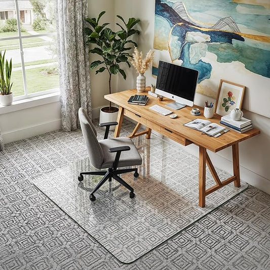 45"x45" Tempered Glass Office Chair Mat for Carpet & Hardwood Floor, 1/5" Thick Clear Floor Protector Desk Chair Mat with Rounded and Polished Edges