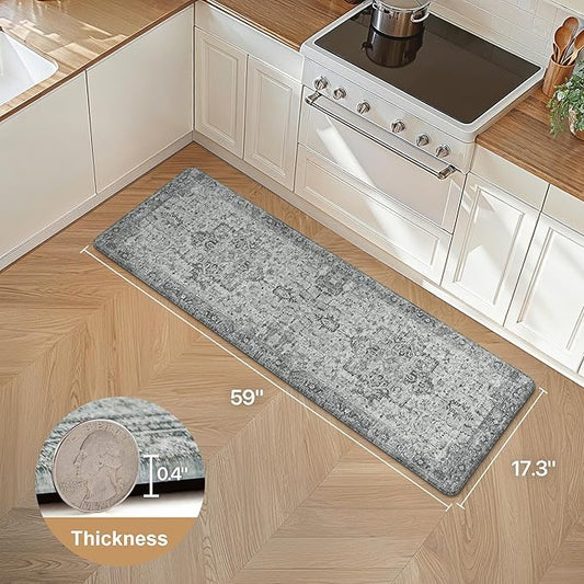 GENIMO Kitchen Mats for Floor, Washable Anti Fatigue Mat for Cushioned, 17.3"x59", Waterproof Kitchen Rugs, Non Slip Foam Comfort Standing Mat Rug for Home, Runner, Sink, Laundry, Vintage Grey