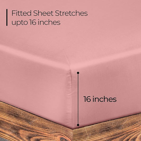 ROYALE LINENS 300 Thread Count 100% Long Staple Combed Cotton Fitted Sheet California King - Super Soft Deep Pocket Bottom Sheet - Fitted Sheets Only - Elastic Sheets (Cal King, Pink)