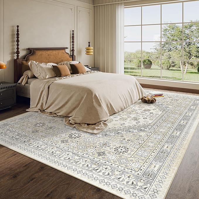 zesthome 9x12 Area Rugs,Stain Resistant Washable Rug,Ultra-Thin Rugs for Living Room,Bedroom,Non-Slip Backing Home Decor Large Area Rug (Beige,9'x12')