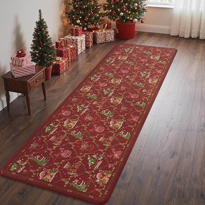 GENIMO Christmas Decorations - Kitchen Mats for Floor, Christmas Kitchen Rugs, Cushioned Anti Fatigue Mat for Home Decor, Waterproof Non Slip Standing Mat for Laundry, 23.6"x71", Red