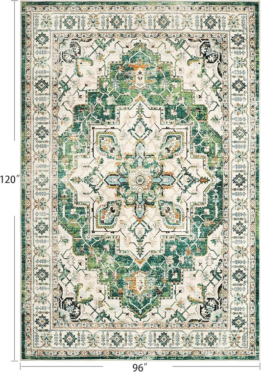 zesthome 8x10 Area Rugs,Stain Resistant Washable Rug,Ultra-Thin Rugs for Living Room,Bedroom,Non-Slip Backing Home Decor Large Area Rug (Green,8'x10')