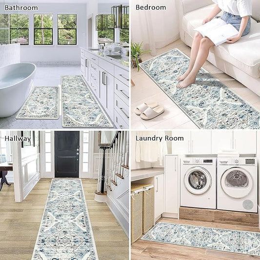 Ileading Anti Fatigue Kitchen Rugs Sets of 2 Cushioned Kitchen Mats for Floor Waterproof Kitchen Mat Set Non Slip Comfort Standing Mat for Kitchen, Office, Sink, Laundry