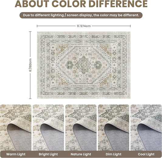 zesthome 6x9 Area Rug, Super Soft Washable Rugs for Living Room, Non-Slip Stain Resistant Vintage Rugs, Ultra-Thin Large Area Rugs (Brown/Grey,6'x9')