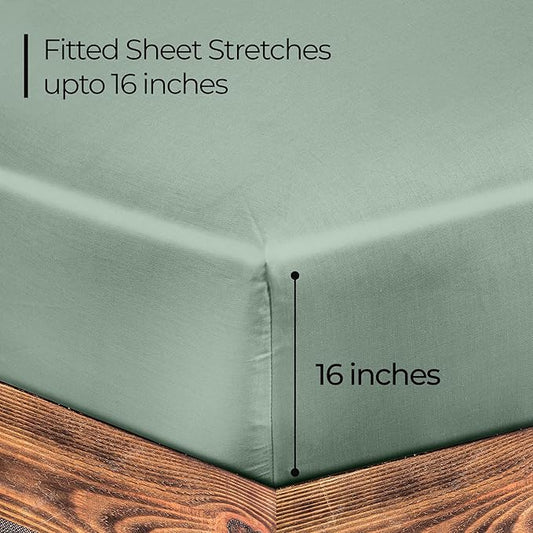 ROYALE LINENS 300 Thread Count 100% Long Staple Combed Cotton Fitted Sheet King - Super Soft Deep Pocket Bottom Sheet - Fitted Sheets Only - Elastic Sheets (King, Sage Green)