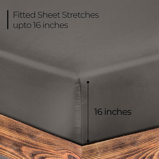 ROYALE LINENS 300 Thread Count 100% Long Staple Combed Cotton Fitted Sheet Queen - Super Soft Deep Pocket Bottom Sheet - Fitted Sheets Only - Elastic Sheets (Queen, Grey)