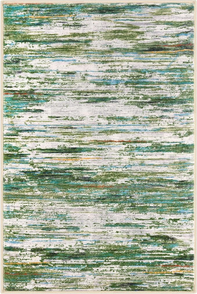 2x3 Modern Abstract Rug for Entryway, Green Grey Multi Super Soft Small Washable Area Rug, Non-Slip Kitchen Rugs, Low-Pile Mat for Bedside, Foyer, Indoor Door Mat