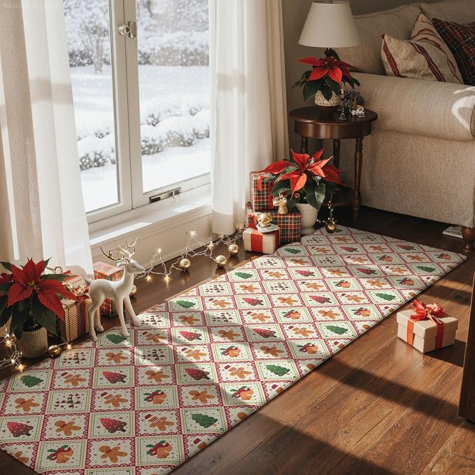 GENIMO Christmas Decorations - Kitchen Mats for Floor, Christmas Kitchen Rugs, Cushioned Anti Fatigue Mat for Home Decor, Waterproof Non Slip Standing Mat for Laundry, 23.6"x71", Red