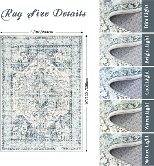 zesthome 8x10 Area Rugs-Washable Rug for Living Room, Non-Slip Backing Rugs, Stain Resistant 8x10 Rug for Bedroom, Ultra-Thin Low Pile Rugs, Vintage Large Home Decor