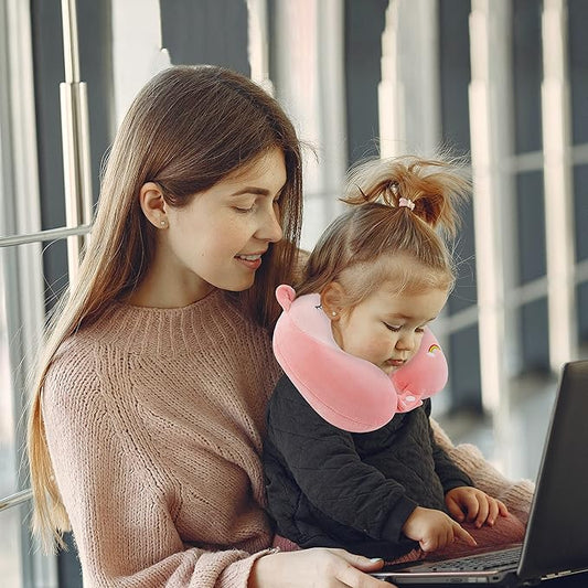 Niuniu Daddy Unicorn Kids Travel Pillows for 3-8 Y/O, Travel Essentials for Road Trip Long Flight, Soft Memory Foam Neck Pillows for Airplane, Car Seat, Traveling, Sleeping for Boys Girls Toddler