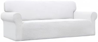 Easy-Going Stretch Oversized Sofa Slipcover 1-Piece Sofa Cover Furniture Protector Couch Soft with Elastic Bottom for Kids, Polyester Spandex Jacquard Fabric Small Checks Snow White