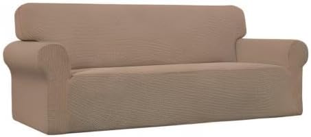 Easy-Going Stretch Sofa Slipcover 1-Piece Sofa Cover Furniture Protector Couch Soft with Elastic Bottom for Kids, Polyester Spandex Jacquard Fabric Small Checks (Sofa, Camel)