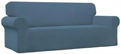 Easy-Going Stretch Oversized Sofa Slipcover 1-Piece Sofa Cover Furniture Protector Couch Soft with Elastic Bottom for Kids, Polyester Spandex Jacquard Fabric Small Checks Bluestone