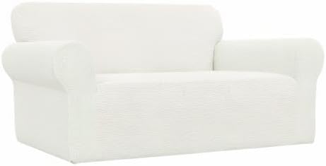 Easy-Going Stretch Oversized Loveseat Slipcover 1-Piece Sofa Cover Furniture Protector Couch Soft with Elastic Bottom for Kids Polyester Spandex Jacquard Fabric Small Checks Cream