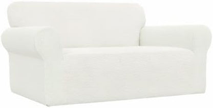 Easy-Going Stretch Oversized Loveseat Slipcover 1-Piece Sofa Cover Furniture Protector Couch Soft with Elastic Bottom for Kids Polyester Spandex Jacquard Fabric Small Checks Cream