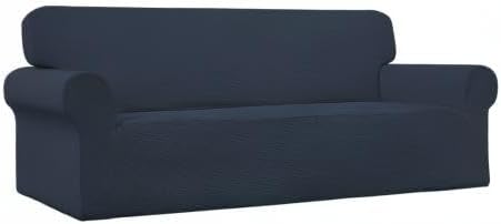 Easy-Going Stretch Sofa Slipcover 1-Piece Sofa Cover Furniture Protector Couch Soft with Elastic Bottom for Kids, Polyester Spandex Jacquard Fabric Small Checks (Sofa, Dark Blue)