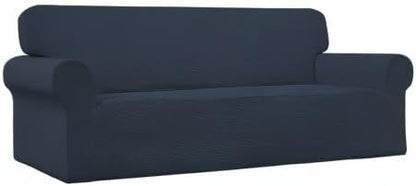Easy-Going Stretch Sofa Slipcover 1-Piece Sofa Cover Furniture Protector Couch Soft with Elastic Bottom for Kids, Polyester Spandex Jacquard Fabric Small Checks (Sofa, Dark Blue)