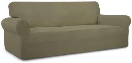 Easy-Going Stretch Oversized Sofa Slipcover 1-Piece Sofa Cover Furniture Protector Couch Soft with Elastic Bottom for Kids, Polyester Spandex Jacquard Fabric Small Checks Khaki