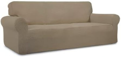 Easy-Going Stretch Sofa Slipcover 1-Piece Sofa Cover Furniture Protector Couch Soft with Elastic Bottom for Kids, Polyester Spandex Jacquard Fabric Small Checks (Sofa, Natural)