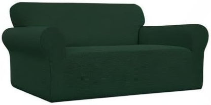 Easy-Going Stretch Loveseat Slipcover 1-Piece Sofa Cover Furniture Protector Couch Soft with Elastic Bottom for Kids Polyester Spandex Jacquard Fabric Small Checks (Loveseat, Dark Green)
