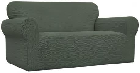 Easy-Going Stretch Loveseat Slipcover 1-Piece Sofa Cover Furniture Protector Couch Soft with Elastic Bottom for Kids Polyester Spandex Jacquard Fabric Small Checks (Loveseat, Olive Green)