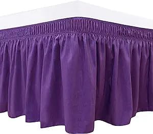 Purple Wrap Around Bed Skirts with 16" Drop - Three Sides Fabric Adjustable Elastic Dust Ruffle Silky Soft -600 TC Stretchy Bed Skirt-King XL(78"X 84") Purple