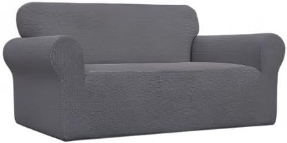 Easy-Going Stretch Loveseat Slipcover 1-Piece Sofa Cover Furniture Protector Couch Soft with Elastic Bottom for Kids Polyester Spandex Jacquard Fabric Small Checks (Loveseat, Grey)