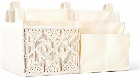 Mkono Bedside Caddy, Macrame Bunk Bed Hanging Organizer, 7 Pockets Ivory | Dorm - Image 10