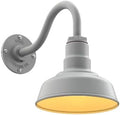Steel Lighting Co. Hawthorne Barn Light | Outdoor Wall Mounted | 8 inch Dome | 11" Gooseneck | Small Farmhouse Light Made in America | Modern Gray Exterior/Brass Interior