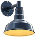 Steel Lighting Co. Hawthorne Barn Light | Outdoor Wall Mounted | 8 inch Dome | 6" Straight Arm | Small Farmhouse Light Made in America | Gray Blue Exterior/Brass Interior