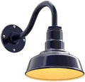 Steel Lighting Co. Hawthorne Barn Light | Outdoor Wall Mounted | 8 inch Dome | 11" Gooseneck | Small Farmhouse Light Made in America | Navy Blue Exterior/Brass Interior