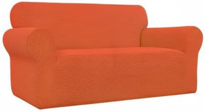 Easy-Going Stretch Loveseat Slipcover 1-Piece Sofa Cover Furniture Protector Couch Soft with Elastic Bottom for Kids Polyester Spandex Jacquard Fabric Small Checks (Loveseat, Orange)