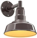 Steel Lighting Co. Hawthorne Barn Light | Outdoor Wall Mounted | 8 inch Dome | 6" Straight Arm | Small Farmhouse Light Made in America | Dark Bronze Exterior/Brass Interior