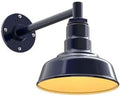 Steel Lighting Co. Hawthorne Barn Light | Outdoor Wall Mounted | 8 inch Dome | 11" Straight Arm | Small Farmhouse Light Made in America | Navy Blue Exterior/Brass Interior
