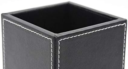 Black PU Leather Square Pens Pot Pencils Holder Cup Desktop Stationery - Image 5