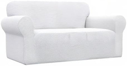 Easy-Going Stretch Oversized Loveseat Slipcover 1-Piece Sofa Cover Furniture Protector Couch Soft with Elastic Bottom for Kids Polyester Spandex Jacquard Fabric Small Checks Snow White