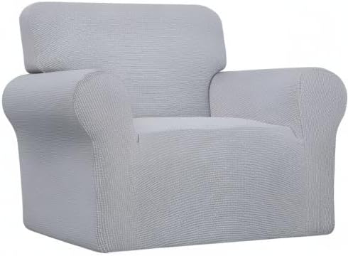 Easy-Going Stretch Oversized Chair Sofa Slipcover 1-Piece Couch Sofa Cover Furniture Protector Soft with Elastic Bottom for Kids Spandex Jacquard Fabric Small Checks Silver Gray