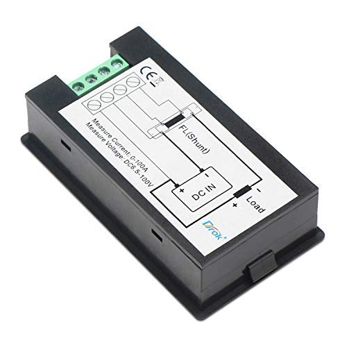 DROK DC Power Meter, 8-100V 100A Volt Amp Watt Meter, LCD Display Multimeter Voltage Current Energy RV Battery Monitor Voltmeter Ammeter Wattmeter with 100A Battery Shunt