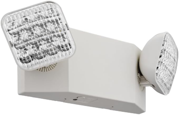 Lithonia Lighting Basics LED Emergency Light, Emergency Lighting with Dual Adjustable LED Lamp Heads, Wall Mount, Damp Location Rated, 90-Minute Backup, 120/277V, White, 2-Pack (EU2C CP2)