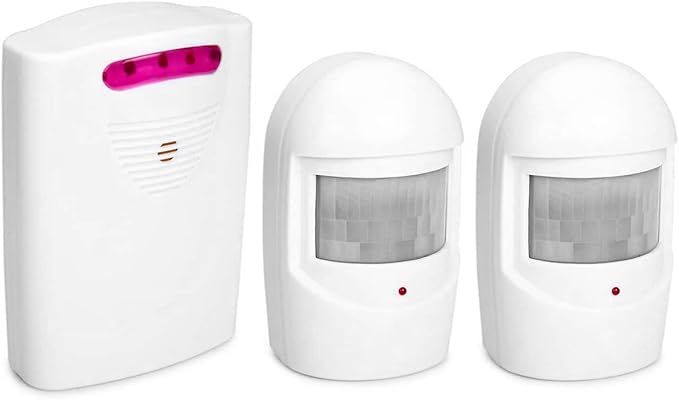 Wennzy Multifunctional Wireless Driveway Alarm IR Motion Sensor Alarm Doorbell 1 Receiver 2 Transmitters for Home Outdoor Use