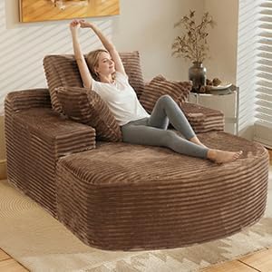 Oversized D-Shaped Lounge Chair Indoor, Modern Upholstered Corduroy Deep Seat by SofaFurniture