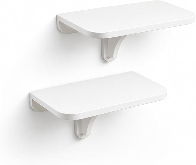 WELLAND 11.8" x 8.25" White Wall Mounted Desk Small Floating Shelves Set of 2 by WELLAND