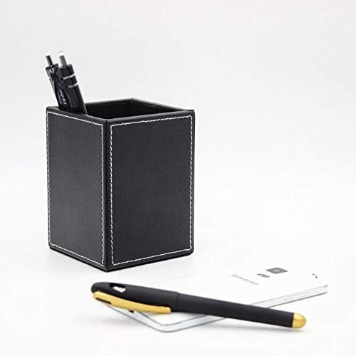 Black PU Leather Square Pens Pot Pencils Holder Cup Desktop Stationery - Image 2