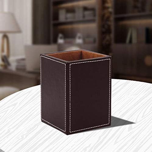 Black PU Leather Square Pens Pot Pencils Holder Cup Desktop Stationery - Image 5