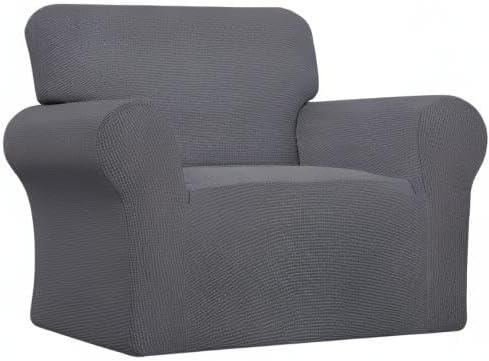 Easy-Going Stretch Oversized Chair Sofa Slipcover 1-Piece Couch Sofa Cover Furniture Protector Soft with Elastic Bottom for Kids Spandex Jacquard Fabric Small Checks Gray