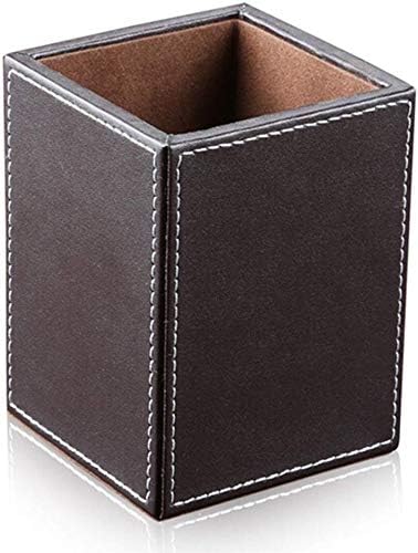 Black PU Leather Square Pens Pot Pencils Holder Cup Desktop Stationery by BargainCrusader