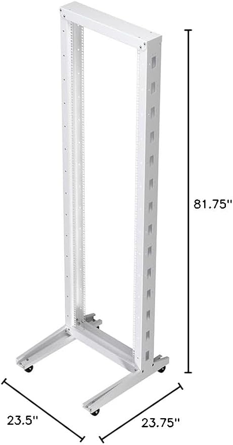 NavePoint 42U 2 Post Rack Open Frame Server Rack for 19 Inch Equipment, AV, Networking, Data & IT Devices, 2-Post Rack 42U with Wheels, 661lbs Weight Capacity, White